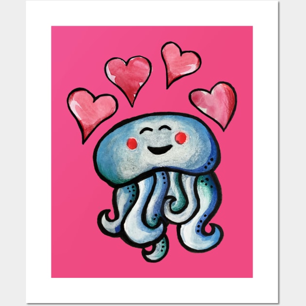 Jellyfish love hearts Wall Art by bubbsnugg